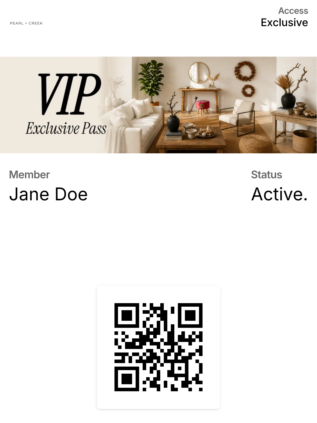 Pearl + Creek VIP pass